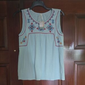 Roper Light Blue Embroidered Tank Top